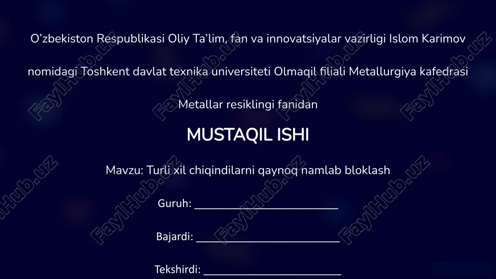 chiqindilarni qaynoq namlab bloklash — PPTX
