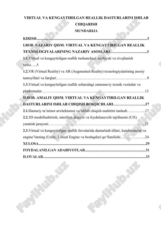 virtual va kengaytirilgan reallik dasturlarini ishlab chiqarish — DOCX