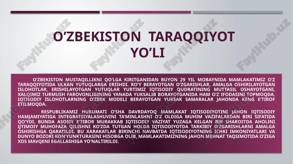 o’zbekiston taraqqiyot yo’li — PPTX