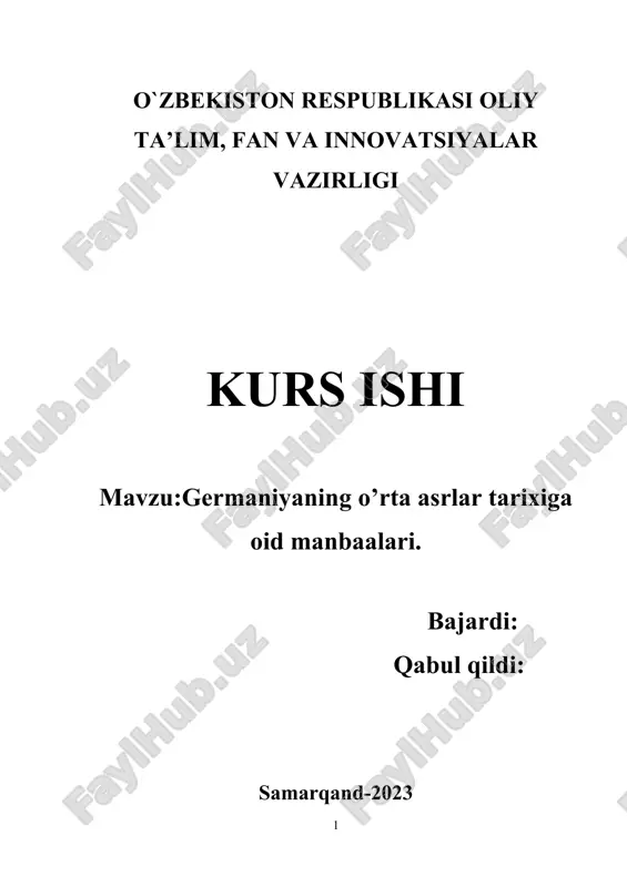 germaniyaning o'rta asrlarga oid manbaalari — DOCX