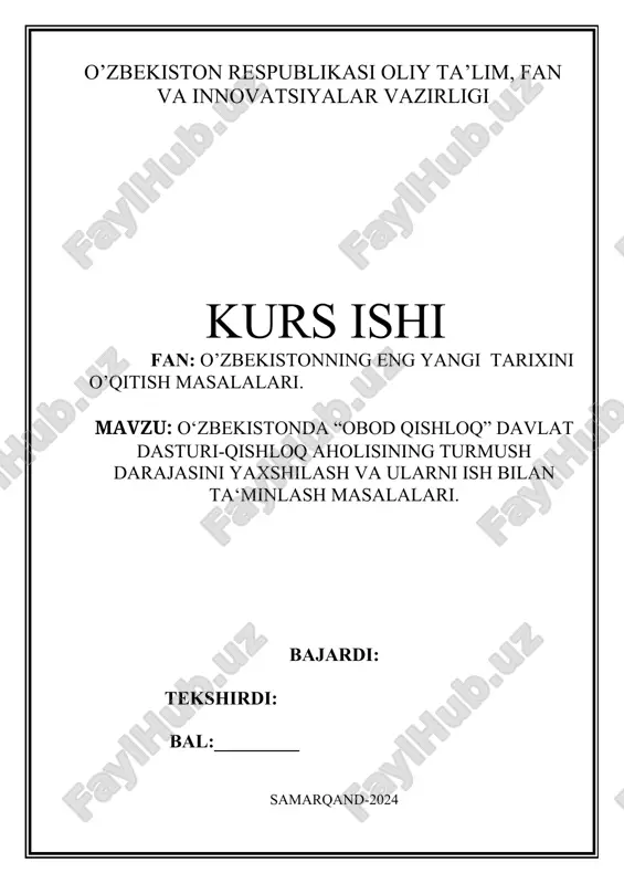 o‘zbekistonda “obod qishloq” davlat dasturi — DOCX