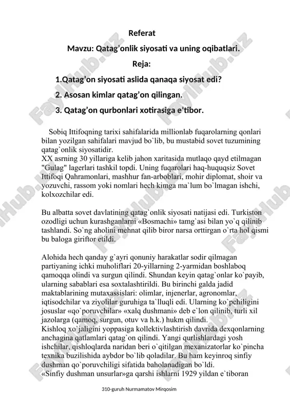 qatag’onlik siyosati va uning oqibatlari — DOCX