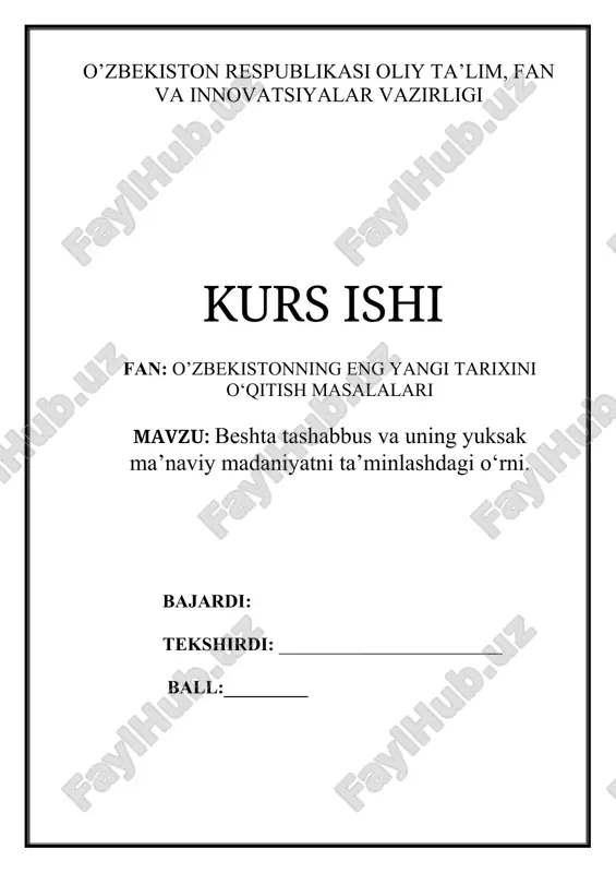 besh tashabbus va yuksak madaniyatni ta’minlash — DOCX
