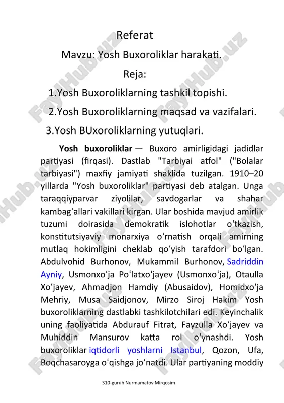 yosh buxoroliklar harakati — DOCX