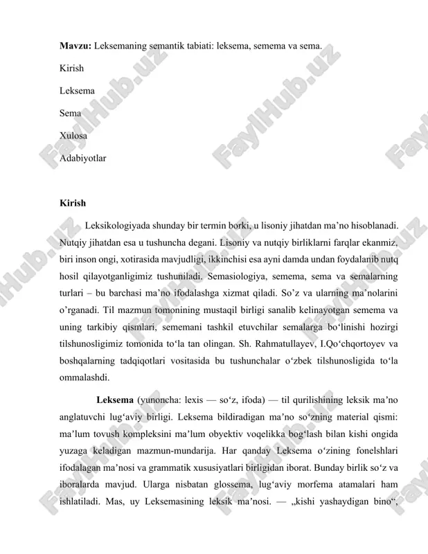 leksemaning semantik tabiati — DOCX