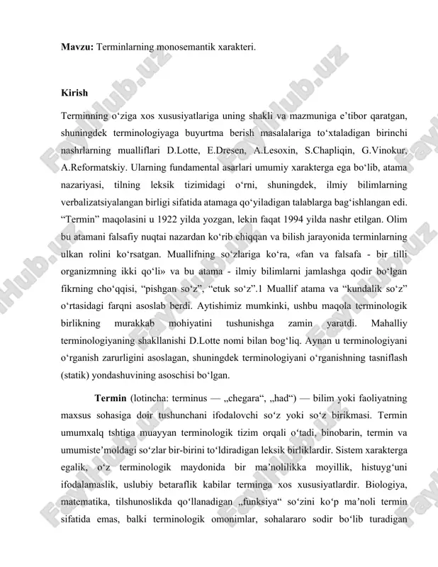 terminlarning monosemantik xarakteri — DOCX