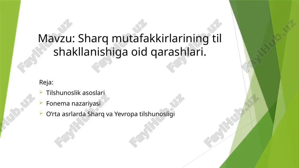 sharq mutafakkirlarining til shakllanishiga oid qarashlari — PPTX