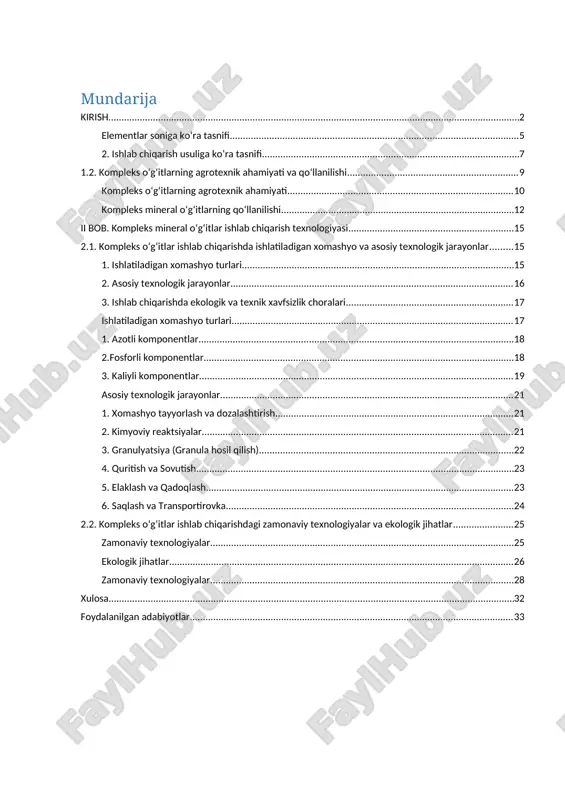 kompleks mineral o‘g‘itlar ishlab chiqarish texnologiyasi — DOCX