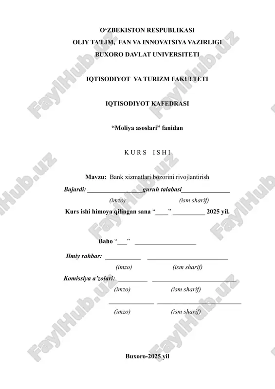 bank xizmatlari bozorini rivojlantirish — DOCX
