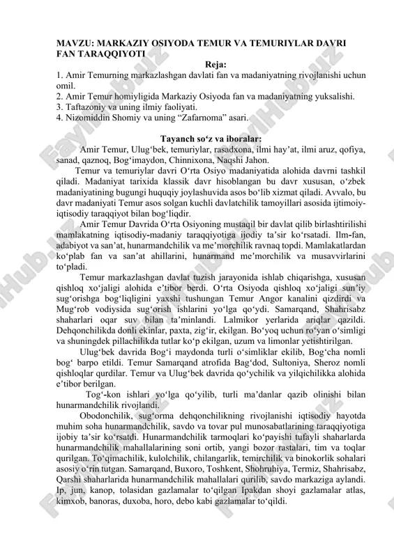 markaziy osiyoda temur va temuriylar davri fan taraqqiyoti — DOCX