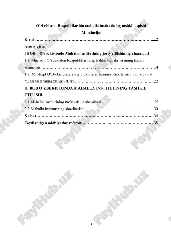 o'zbekiston respublikasida mahalla institutining tashkil topishi — DOCX
