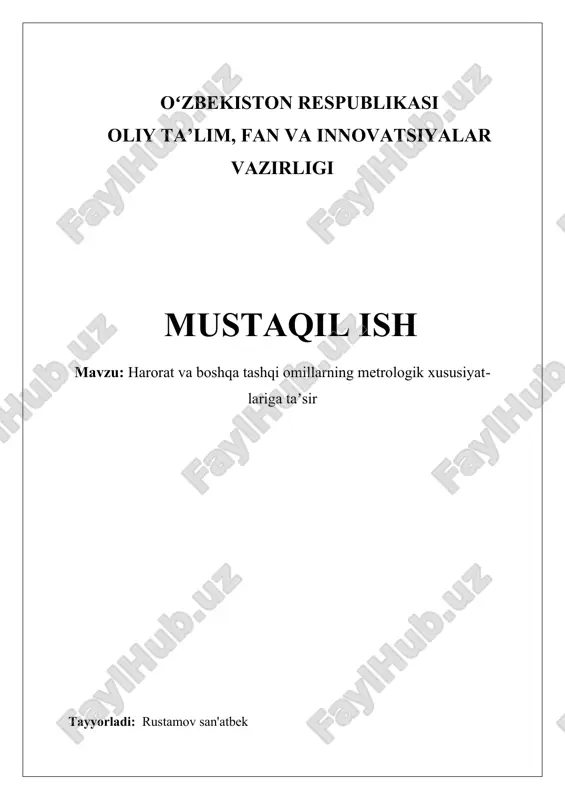harorat va boshqa tashqi omillarning metrologik xususiyatlariga ta'sir — DOCX
