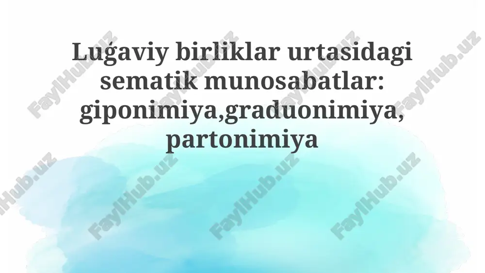 luģaviy birliklar urtasidagi semantik munosabatlar — PPTX