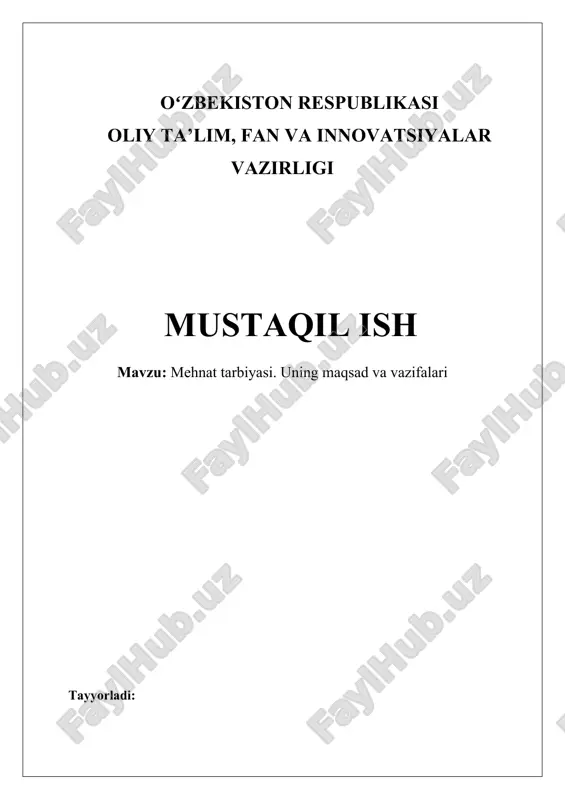mehnat tarbiyasi — DOCX