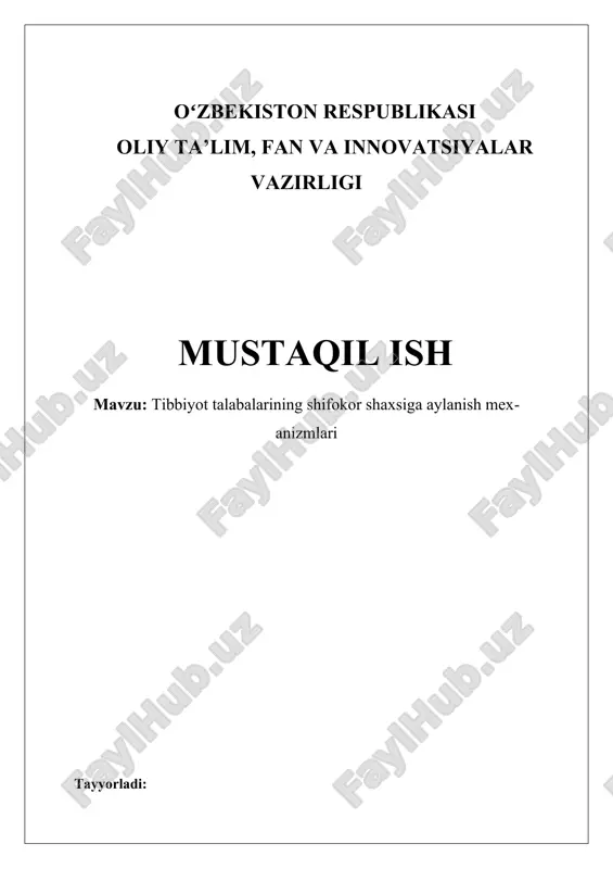 tibbiyot talabalarining shifokor shaxsiga aylanish mexanizmlari — DOCX