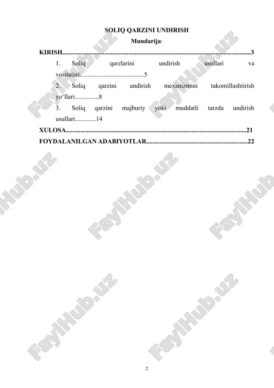 soliq qarzini undirish — DOCX