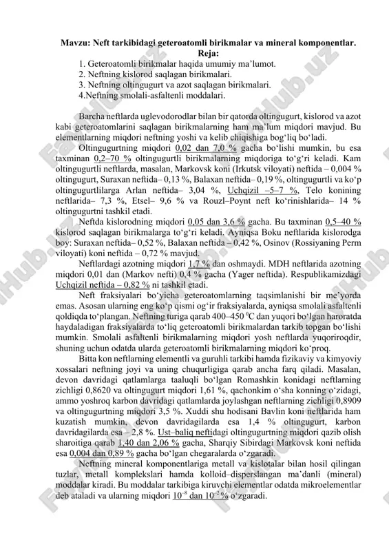 neft tarkibidagi geteroatomli birikmalar va mineral komponentlar — DOCX
