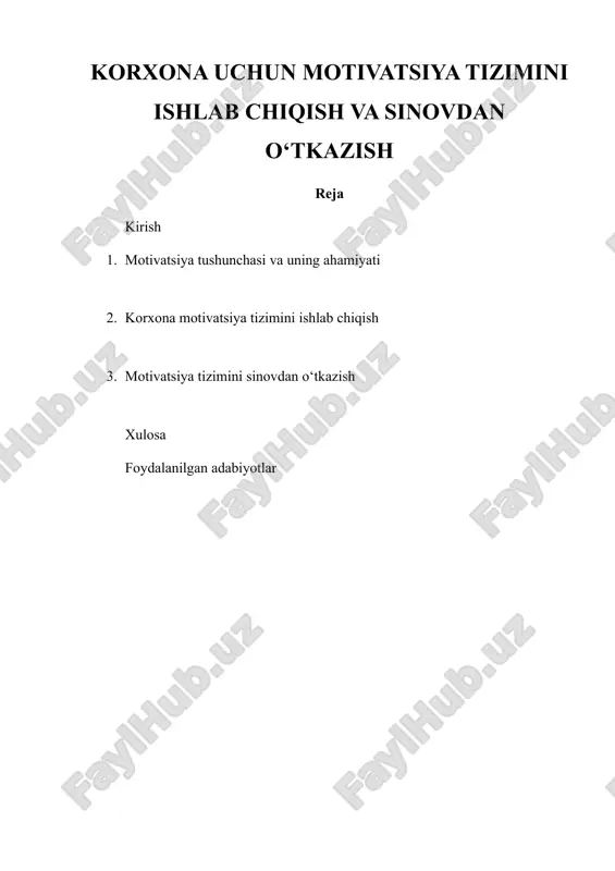motivatsiya tizimi ishlab chiqish va sinovdan o‘tkazish — DOCX