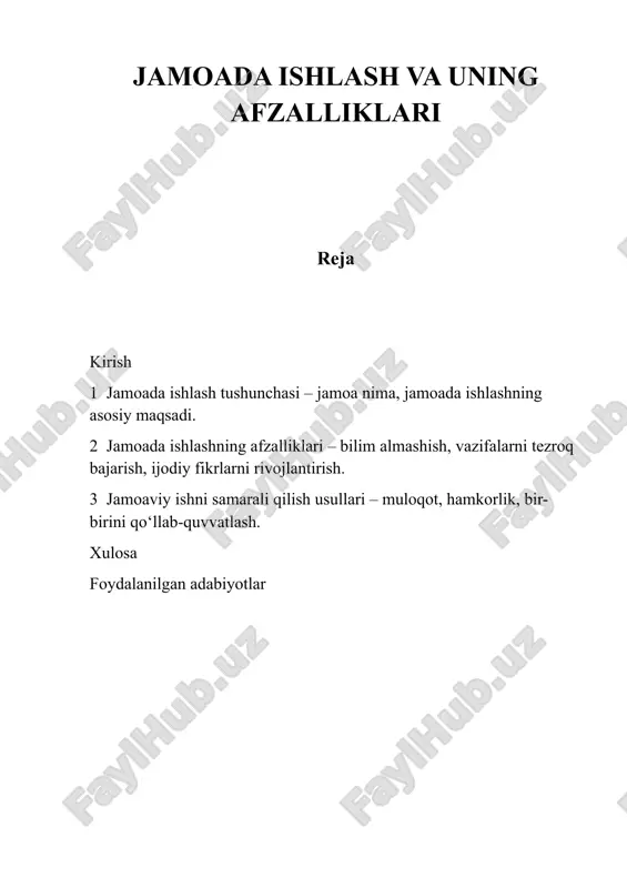 jamoada ishlash va uning afzalliklari — DOCX