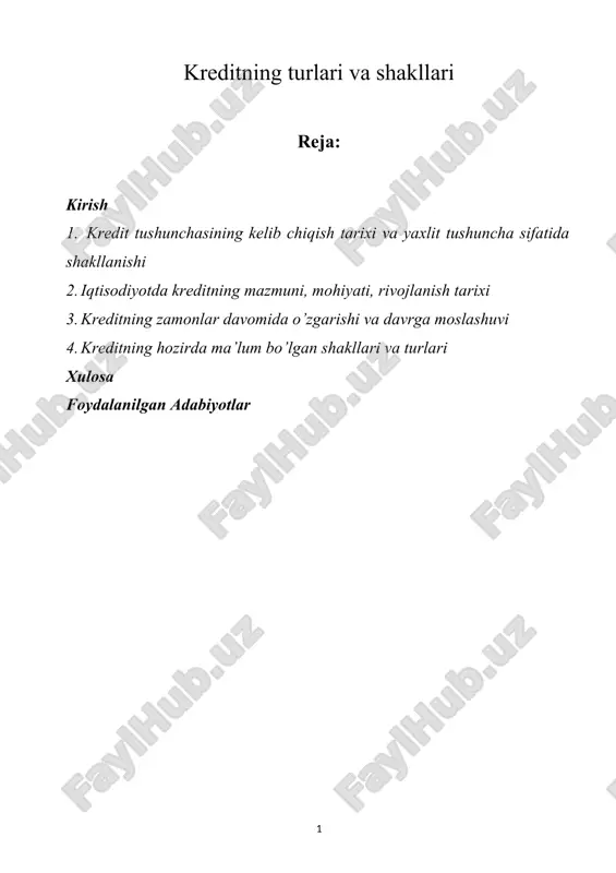 kredit turlari va shakllari — DOCX