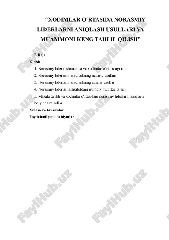 norasmiy liderlarni aniqlash usullari va muammoni keng tahlil qilish — DOCX