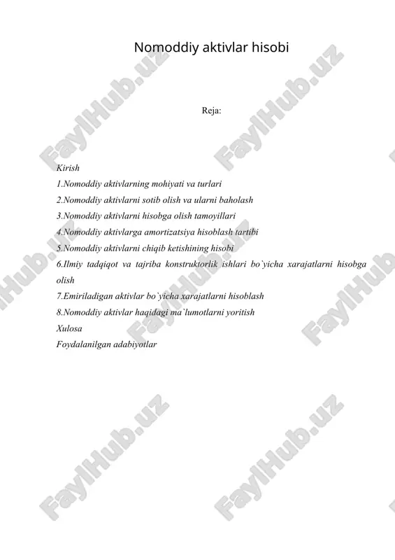 nomoddiy aktivlar hisobi — DOC