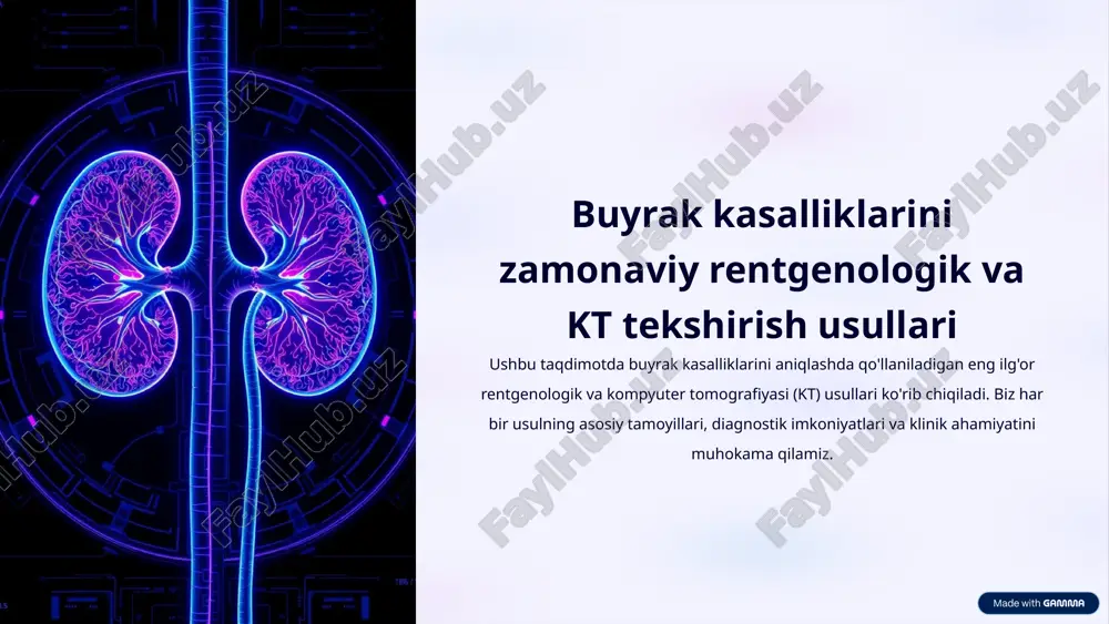 buyrak kasalliklarini zamonaviy rentgenologik va kt tekshirish usullari — PPTX