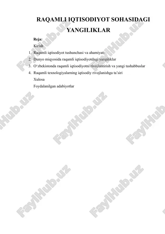 raqamli iqtisodiyot sohasidagi yangiliklar — DOCX