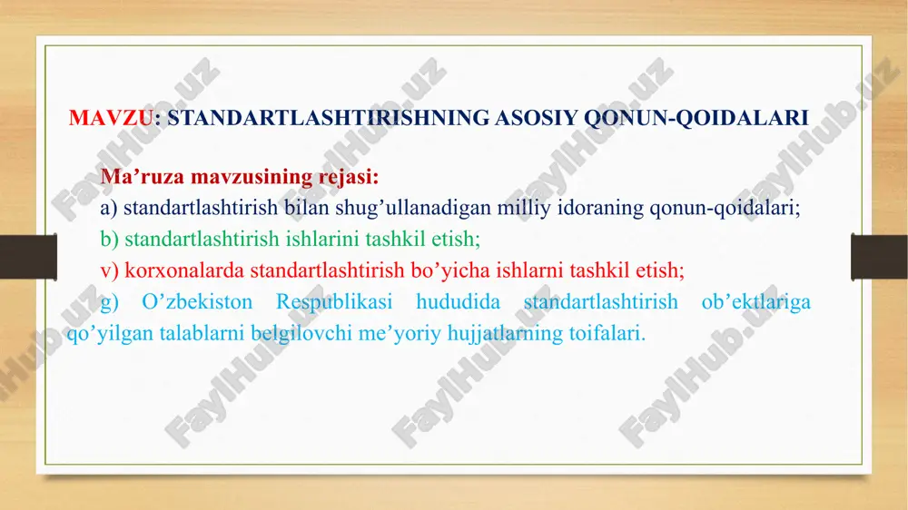 standartlashtirishning asosiy qonun-qoidalari — PPTX