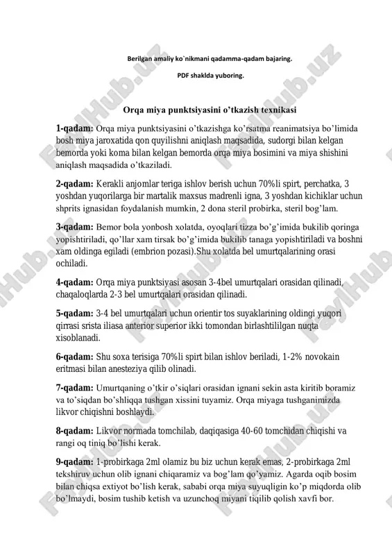 orqa miya punktsiyasi — PDF