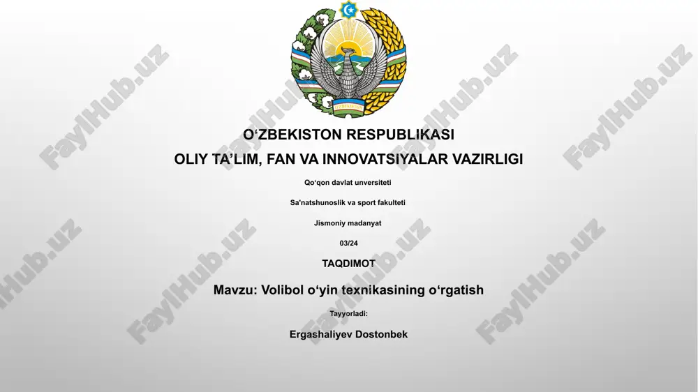 volibol oʻyin texnikasining oʻrgatish — PPTX