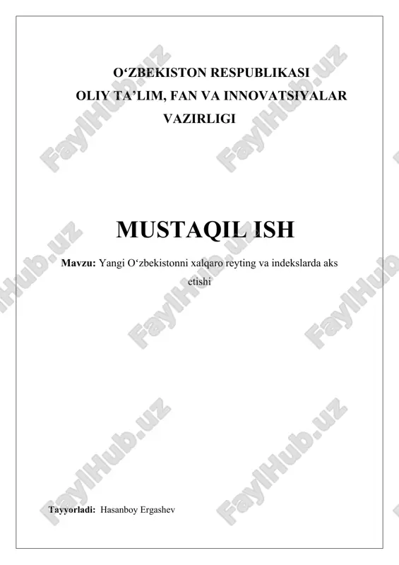 yangi oʻzbekistonni xalqaro reyting va indekslarda aks etishi — DOCX