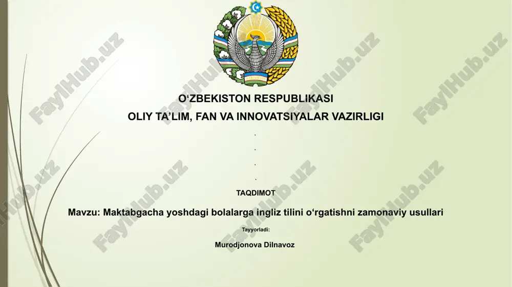 maktabgacha yoshdagi bolalarga ingliz tilini o‘rgatishni zamonaviy usullari — PPTX