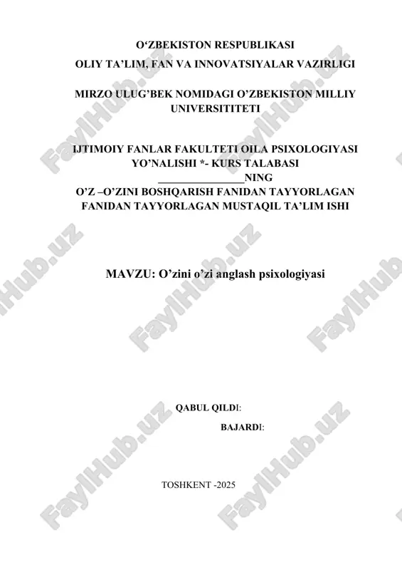 o’zini o’zi anglash psixologiyasi — DOCX