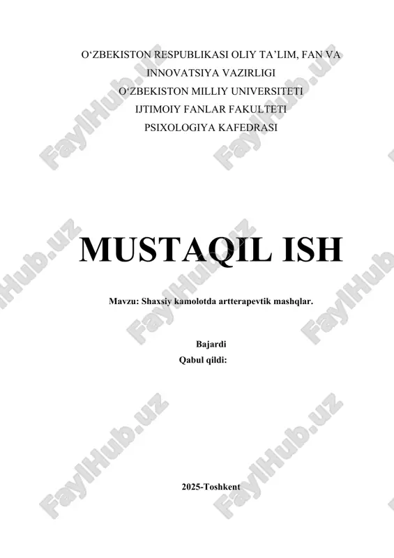 shaxsiy kamolotda artterapevtik mashqlar. — DOCX