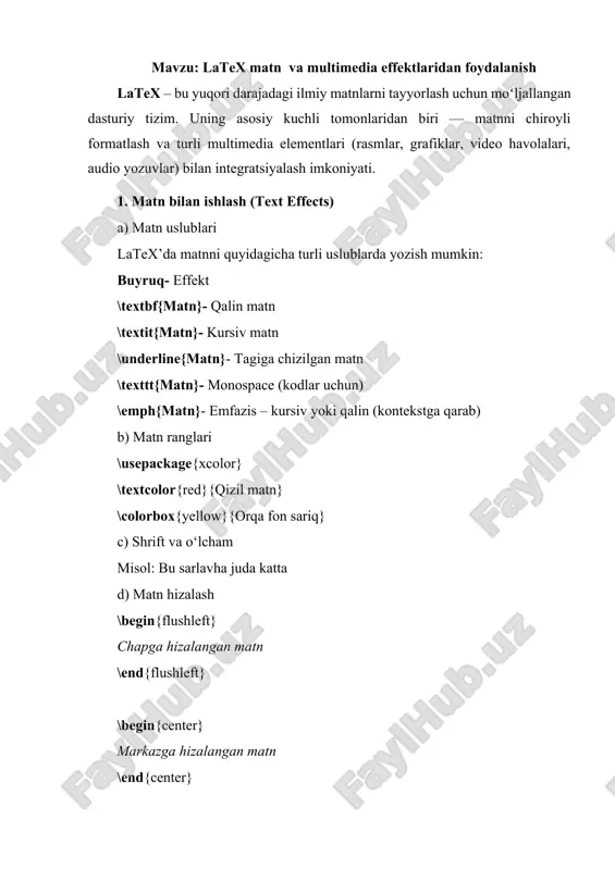 latex matn va multimedia effektlaridan foydalanish — DOCX