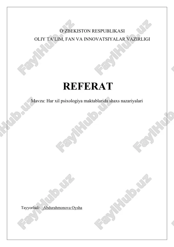 psixologiya maktablarida shaxs nazariyalari — DOCX