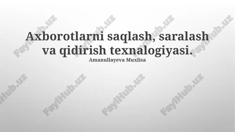 ma'lumotlarni saralash texnologiyalari — PPTX