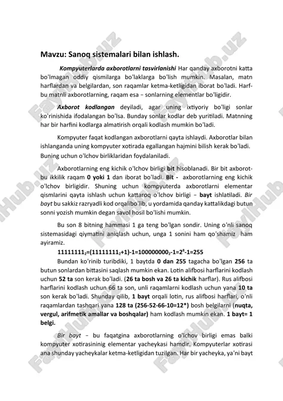 sanoq sistemalari bilan ishlash — DOCX