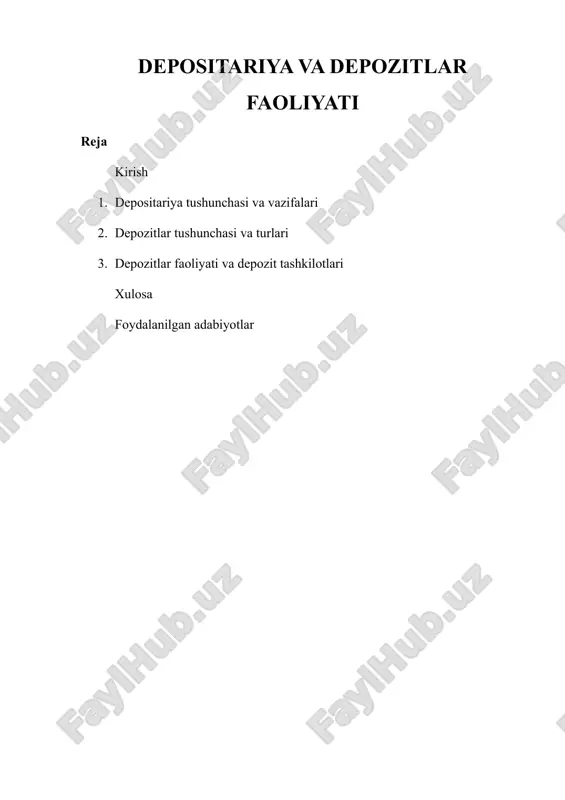 depositariya va depozitlar faoliyati — DOCX