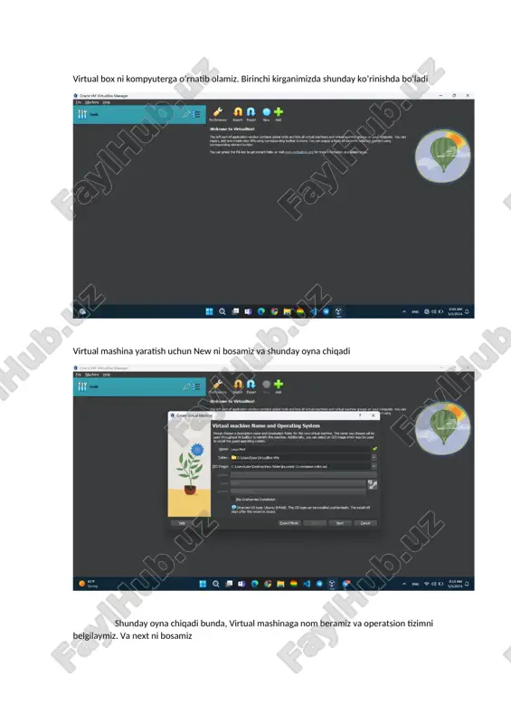 virtual box yaratish jarayoni — DOCX