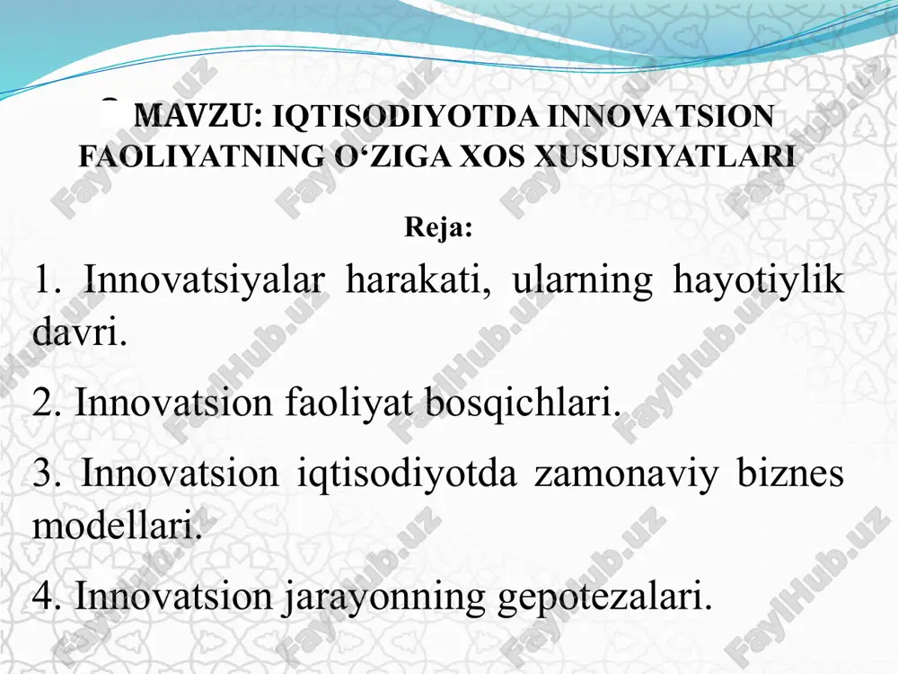 iqtisodiyotda innovatsion faoliyatning o‘ziga xos xususiyatlari — PPTX