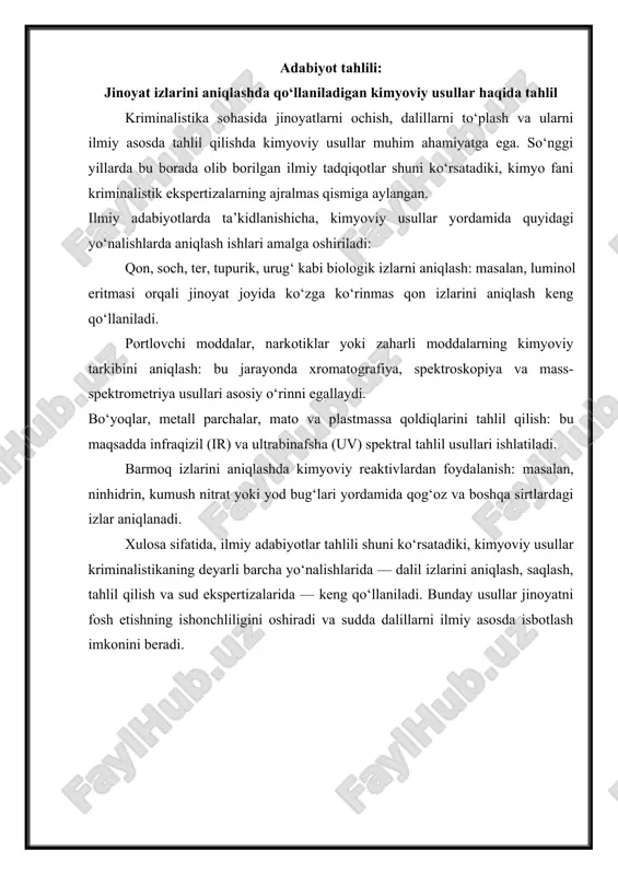 kimyoviy usullar bilan jinoyat izlarini aniqlash — DOCX