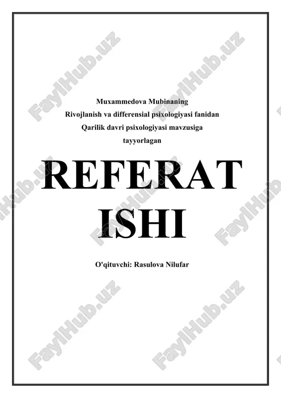 qarilik davri psixologiyasi — DOCX