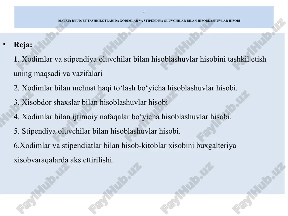 byudjet tashkilotlarida xodimlar va stipendiya oluvchilar bilan hisoblashuvlar hisobi — PPTX