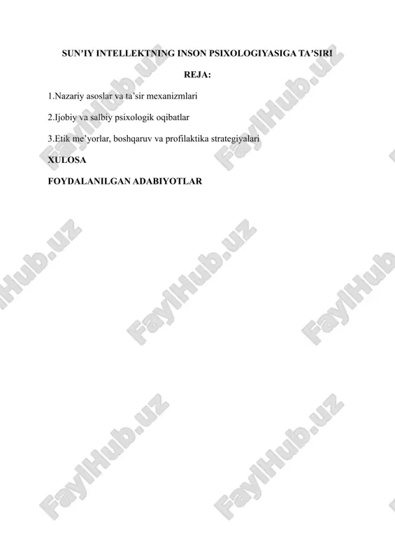 sunʼiy intellektning inson psixologiyasiga taʼsiri — DOCX