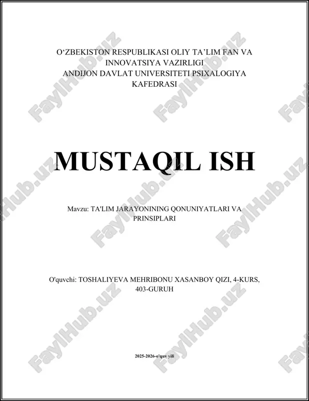 ta'lim jarayonining qonuniyatlari va prinsiplari — DOCX