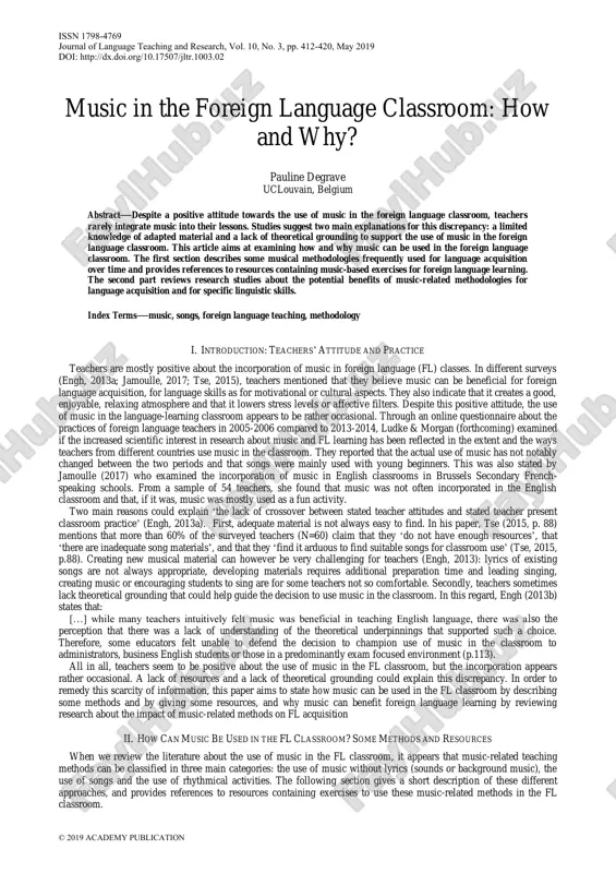 music in the foreign language classroom: how and why? — PDF