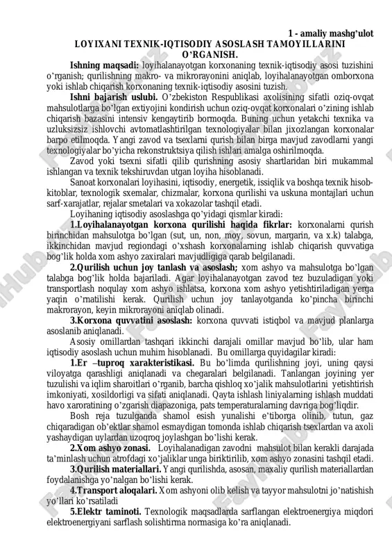 loyixani texnik-iqtisodiy asoslash tamoyillarini — PDF