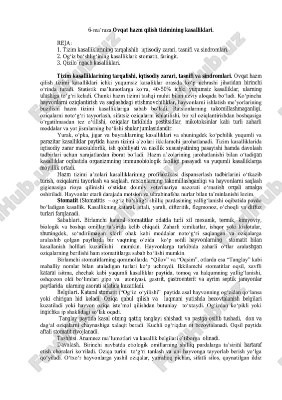 ovqat hazm qilish tizimining kasalliklari — PDF